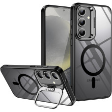 VONZEE Compatible for Samsung S24 FE 5G Case, Compatible with MagSafe, Military-Grade Protective Case, Built-in Stash Stand Phone Case, Scratch-Resistant Back Cover, Classic Series|Clear Black