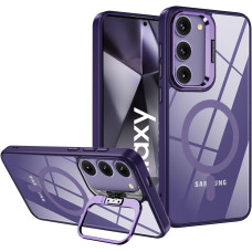 VONZEE Compatible for Samsung S24 5G Case, Compatible with MagSafe, Military-Grade Protective Case, Built-in Stash Stand Phone Case, Scratch-Resistant Back Cover, Classic Series|Clear Deep Purple