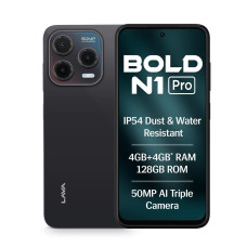 Lava Bold N1 Pro (Stealth Black, 4 GB RAM, 128 GB Storage)| Bigger 6.67" HD+ IP54 Display | 120 Hz Refresh Rate | 50 MP AI Triple Rear Camera | 8 MP Front Camera| 5000 mAh Battery| Charger in Box